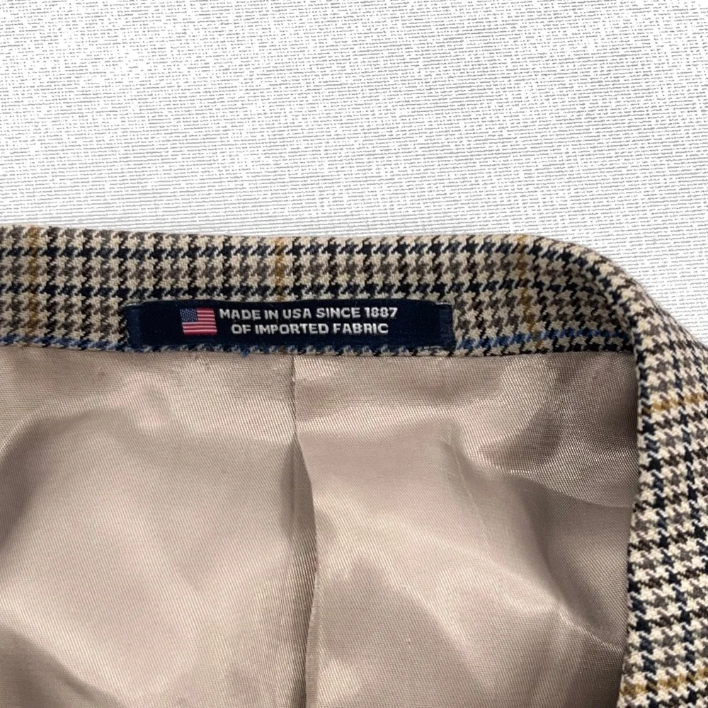 Hart Schaffner Marx Sport Coat Houndstooth Plaid Blazer Brown Blue Mens 46R